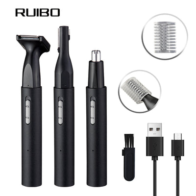 3-in-1 nose hair trimmer, electric shaver, eyebrow razor usb rechargeable men's grooming kit - detachable design