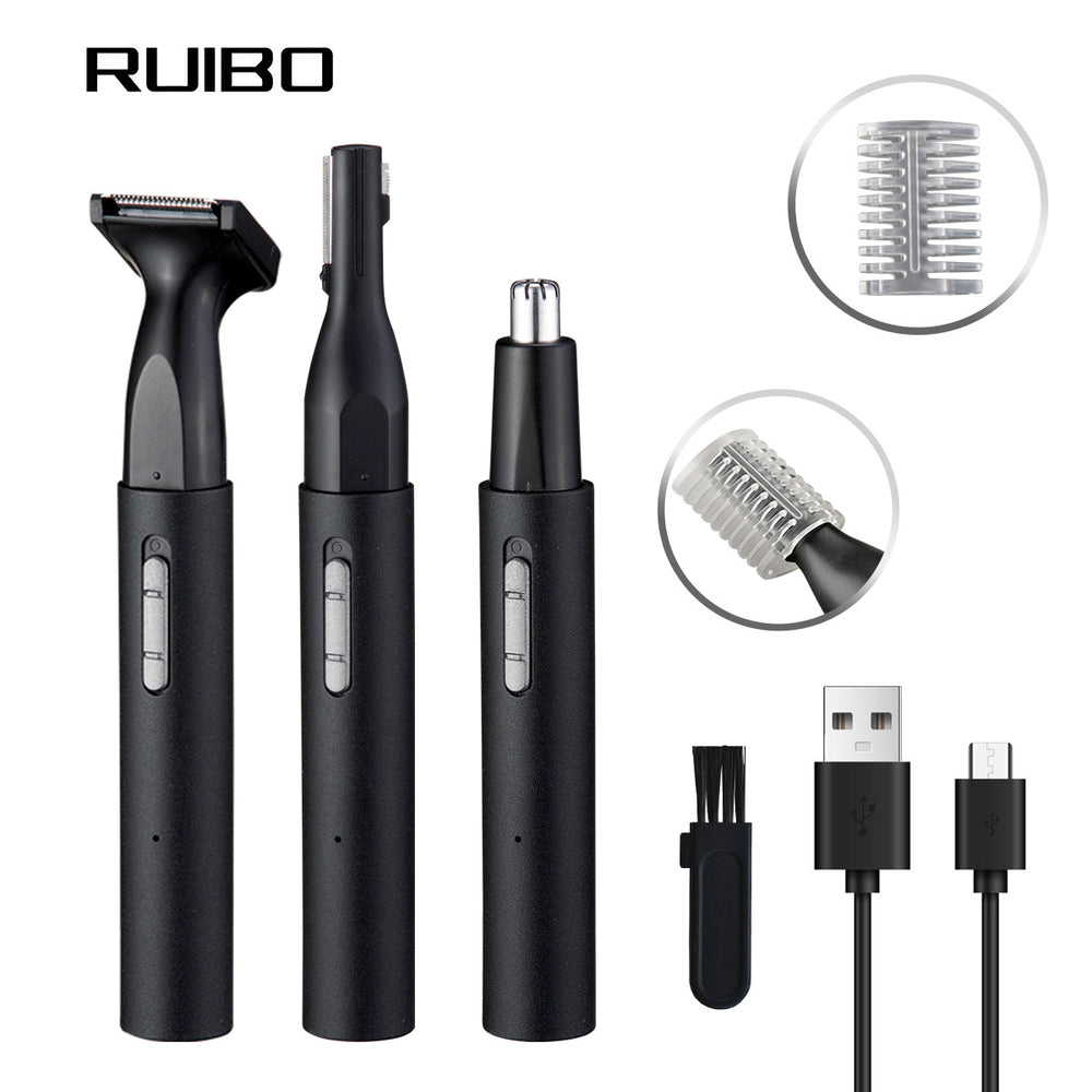 Portable 4-in-1 electric nose hair trimmer, aluminum alloy electric eyebrow razor, digital display facial grooming kit