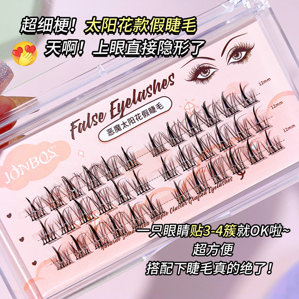 Jonbos lazy girl trilogy false eyelashes - natural & realistic sunflower, wheat stalk, and tower tip single cluster lashes (glue-on)