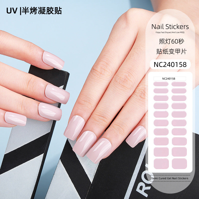 Zhengxiang custom gel nail stickers - solid color korean uv light therapy semi-cured nail stickers - waterproof cross-border wholesale