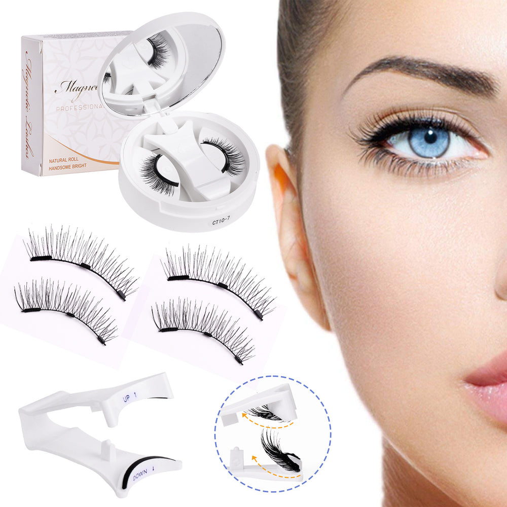 [amazon eyelash all-in-one box] european and american thick and portable artificial glue-free strong magnetic black stem eyelashes one piece