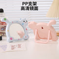 Cute cartoon cat makeup mirror - desktop, foldable, home & dorm room, plastic storage, household glass mirror