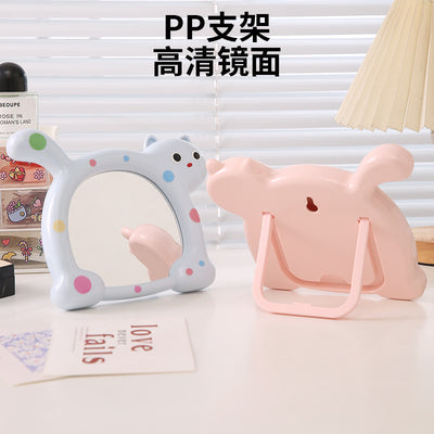 Cute cartoon cat makeup mirror - desktop, foldable, home & dorm room, plastic storage, household glass mirror