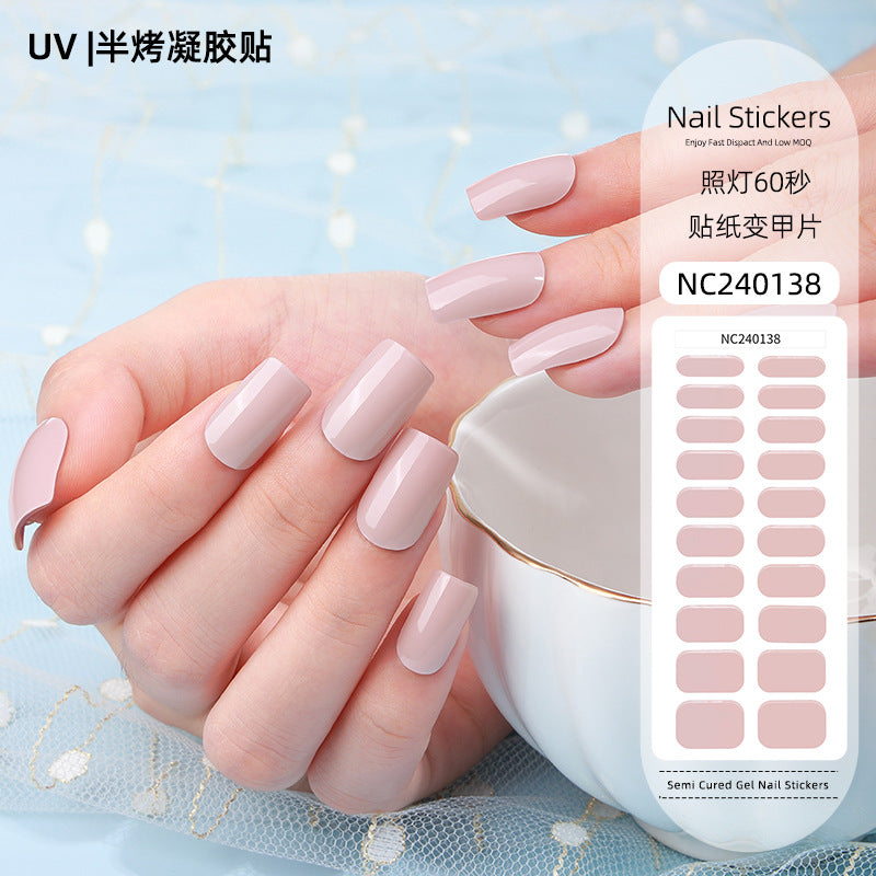 Zhengxiang custom gel nail stickers - solid color korean uv light therapy semi-cured nail stickers - waterproof cross-border wholesale
