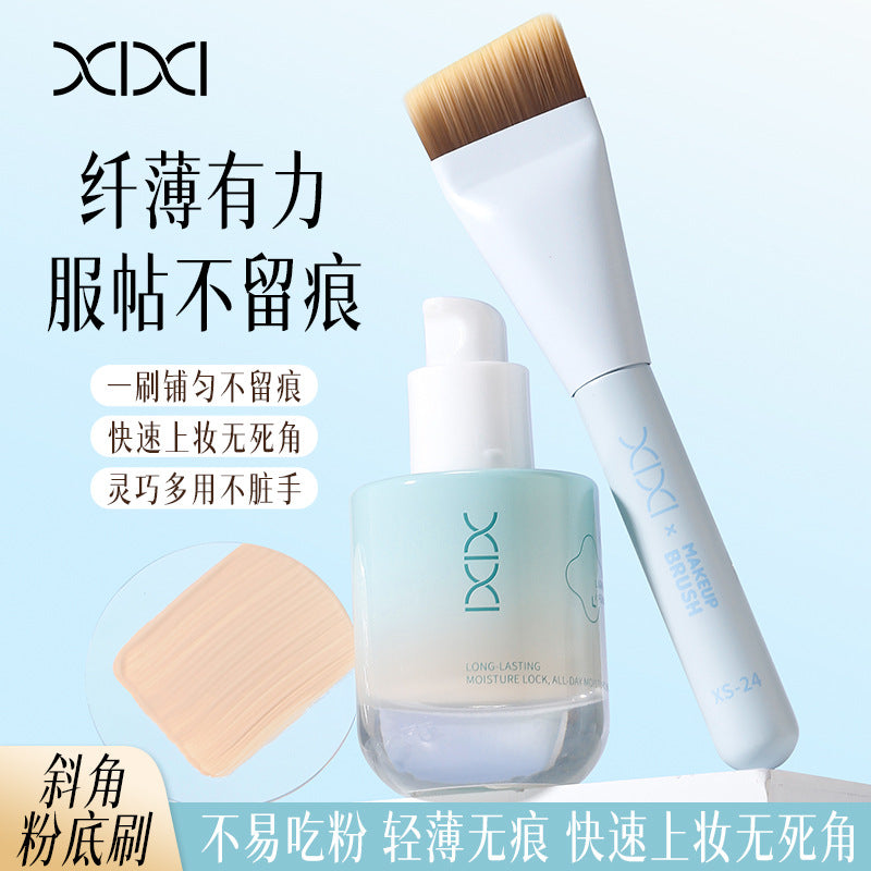 Xixi one-stroke foundation brush - ultra-thin flat angled head for seamless, flawless application - makeup brush beauty tool