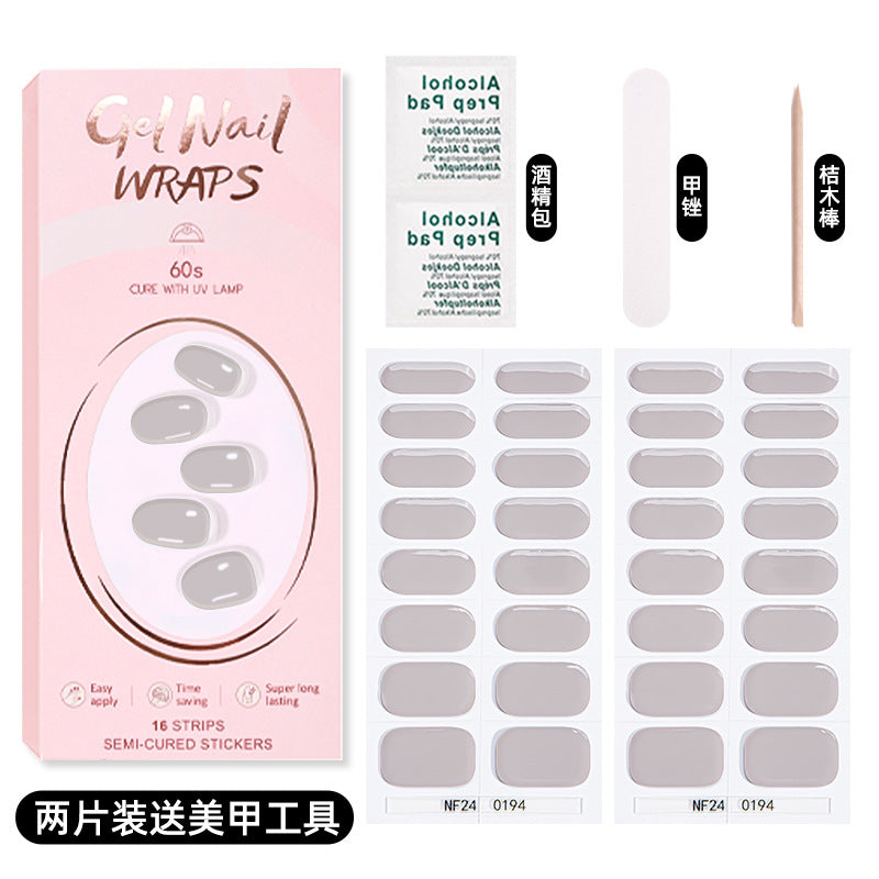 Zhengxiang custom gel nail stickers solid color 32 fingers two-piece set korean uv light semi-cured nail stickers waterproof