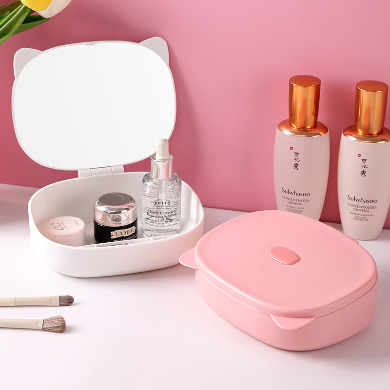 Cat ear storage makeup mirror plastic for home desktop foldable portable home cute travel all-in-one glass mirror