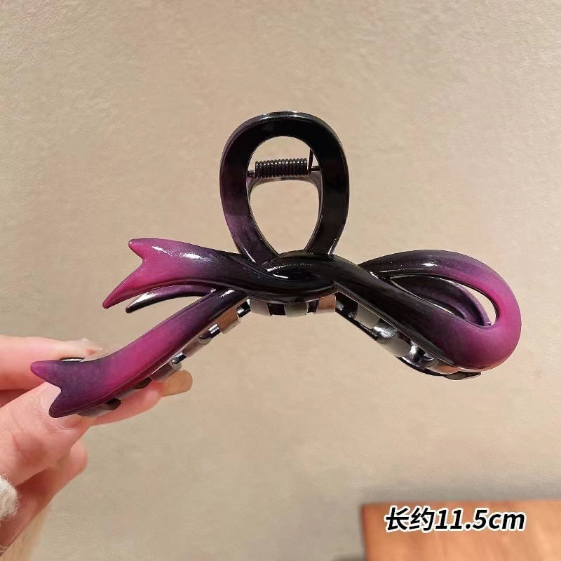 High-end gradient ribbon bow clip large headgear hair back head shark clip acrylic hair accessories for women