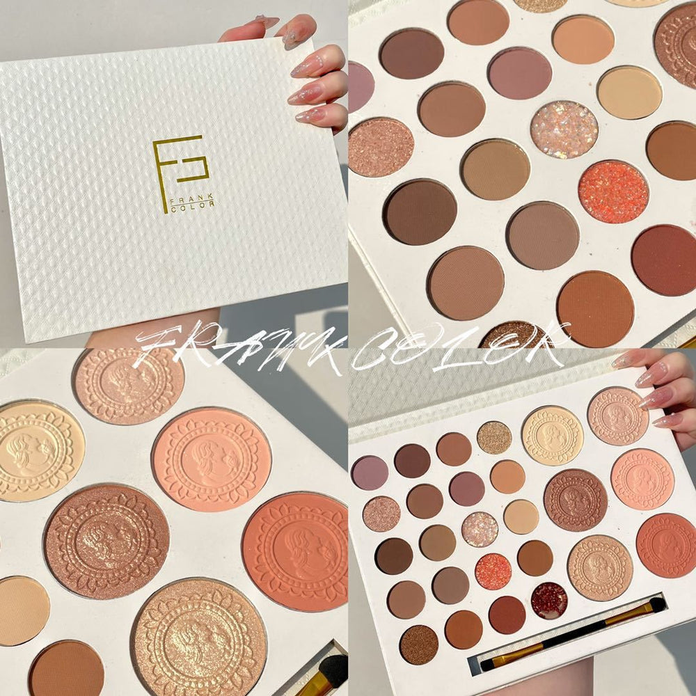 Frank color cardamom eyeshadow palette - matte, highlight, and blush all-in-one palette with fine shimmer and pearlized 26-color eyeshadow selection