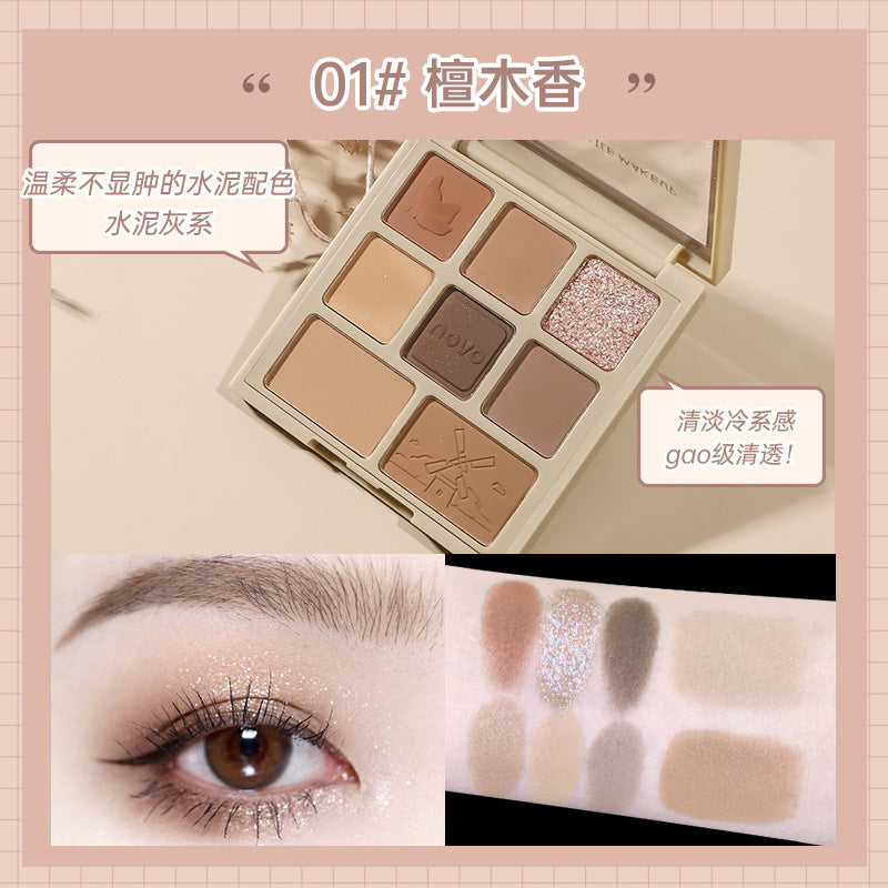 Novo eight-color eyeshadow palette - shimmer, fine glitter, crushed diamond, natural matte, contour, highlight, blush all-in-one palette - wholesale cosmetics