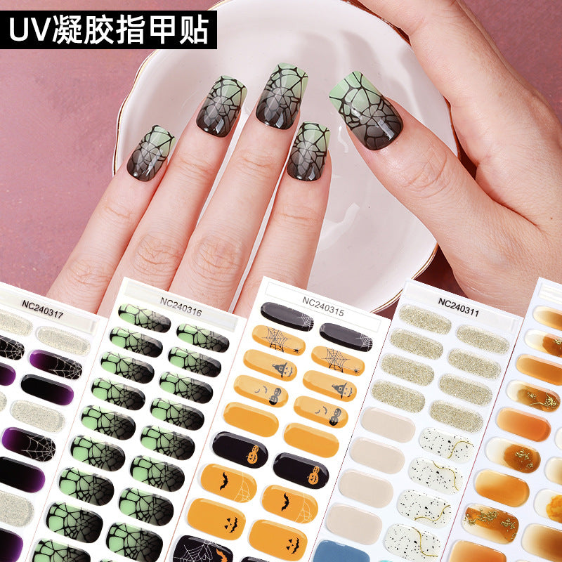 Zhengxiang custom gel nail art stickers - halloween, cross-border, us & european style, uv light semi-cured nail stickers, hot stamping wholesale