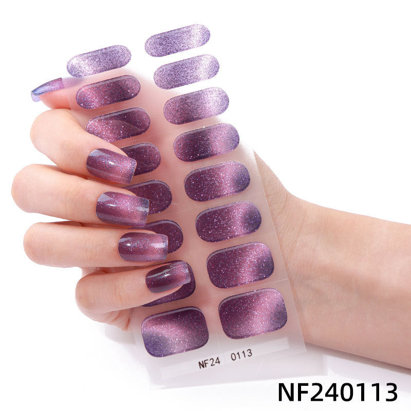 Zhengxiang custom gel nail stickers waterproof amazon cat eye onion powder uv light semi-cured nail stickers wholesale