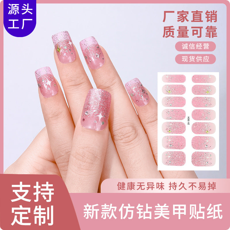 Zhengxiang factory customized japanese and korean nail art stickers hot stamping 5d epoxy imitation diamond starburst christmas nail stickers full stickers wholesale