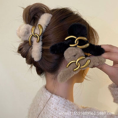 New arrivalstuffedelegantretro style large gripperclassystuffed hair clip for women's back of head large clip headwear