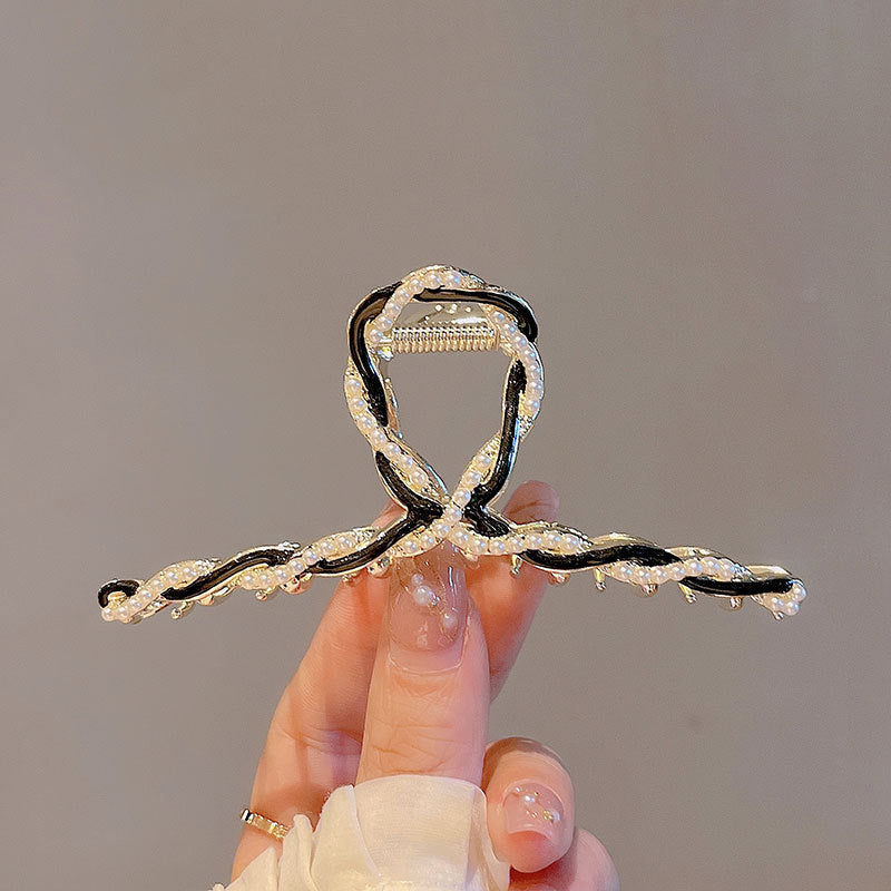 Classy pearl twist hairpin for women summer back of head gripper colorful drip glaze clip large stylish headwear