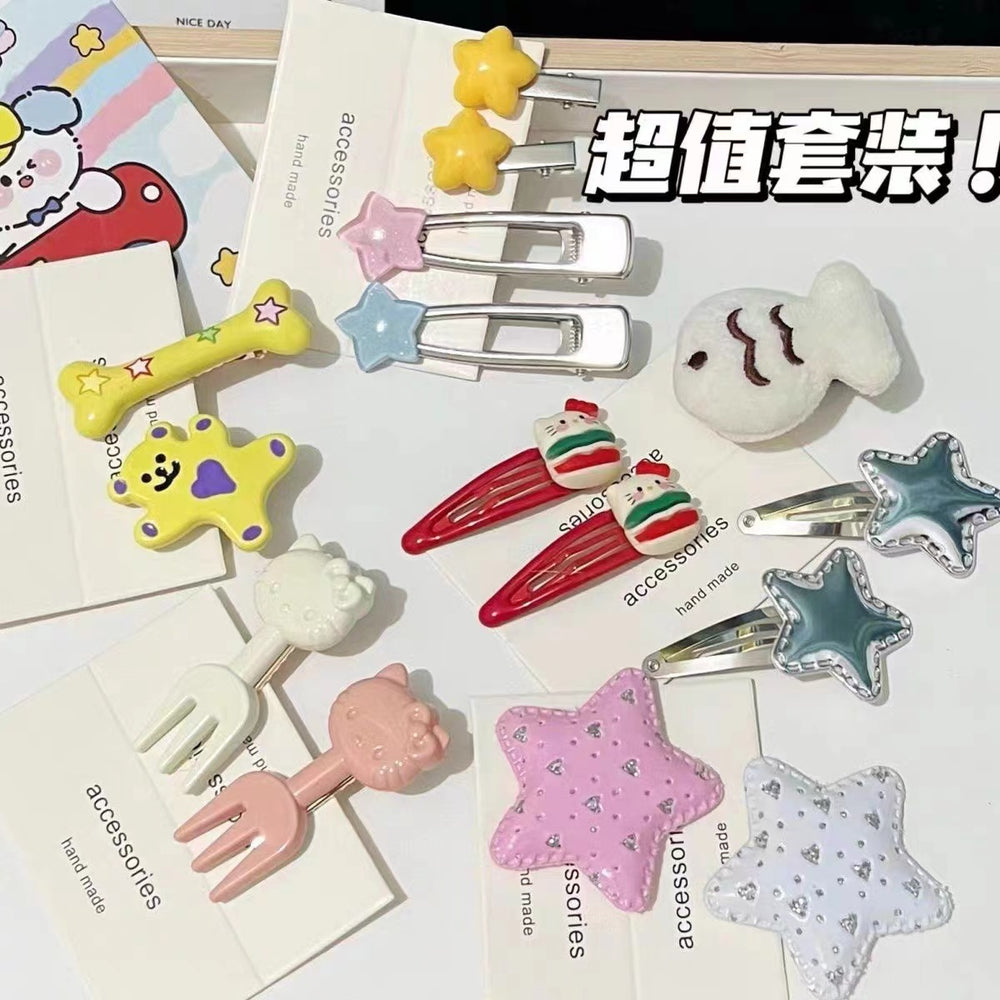 Purple hair clips - 50 piece set: cute hair clips, sweet & girly bang clips, japanese style cartoon hair accessories