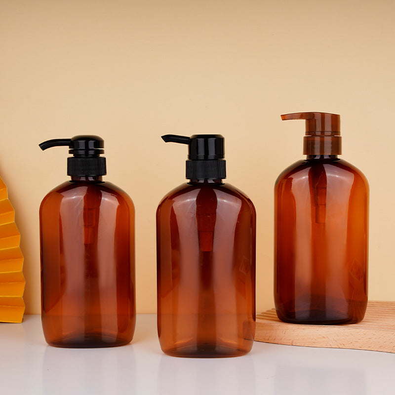 Brown pet bottle shampoo & body wash dispenser set - premium empty plastic bottles