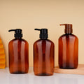 Brown pet bottle shampoo & body wash dispenser set - premium empty plastic bottles