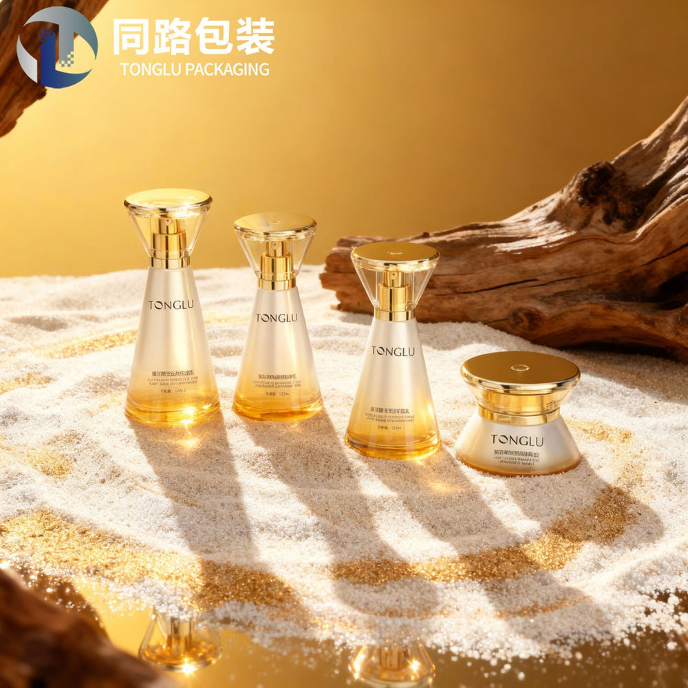 Ready-to-ship skincare triangular frosted spray bottle 120ml, premium lotion/serum empty bottle, 50g cream/gel glass jar