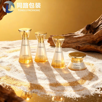 Ready-to-ship skincare triangular frosted spray bottle 120ml, premium lotion/serum empty bottle, 50g cream/gel glass jar