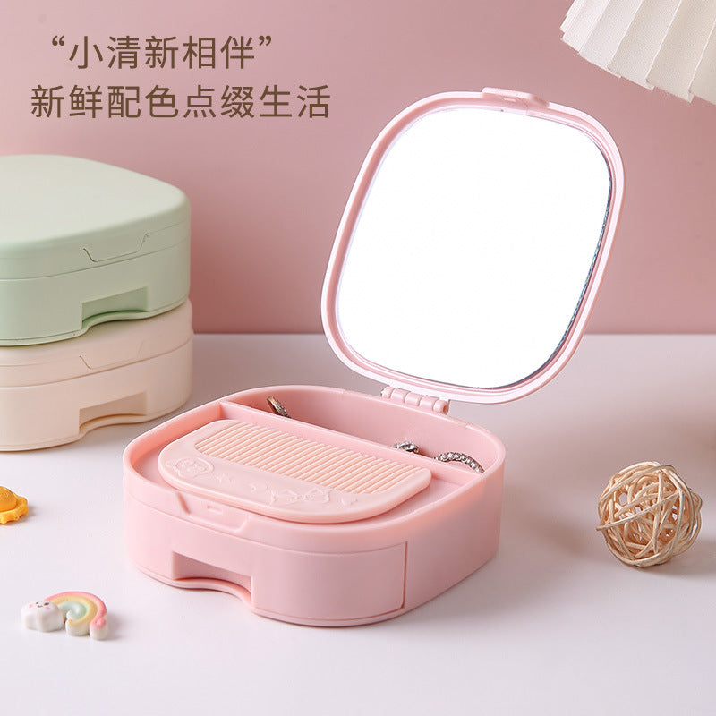 Portable desktop organizer with hd makeup mirror - foldable dorm room tabletop plastic home mirror for jewelry storage