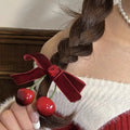 Artificial cherry velvet bow hair clip cute new versatile sweet rhinestone elegant side girl bangs clip