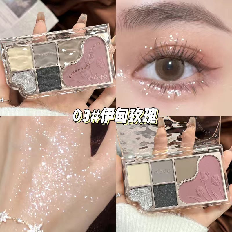 Novo dreamy stardust six-color eyeshadow palette - beginner-friendly matte, highlight, contour, and blush all-in-one palette