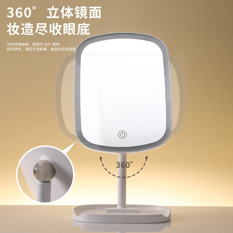 Desktop table storage makeup mirror plastic smart led light fill light for home dressing foldable glass mirror