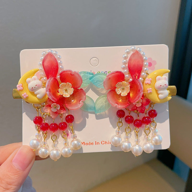 New arrival: exquisite chinese style hair accessories for little girls - ancient costume & hanfu headwear, light-up & glowing, mid-autumn festival glass hair clips (pair)