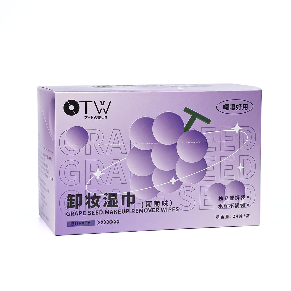 Otw grape flavored makeup remover wipes - individually wrapped, gentle, non-irritating, 3-in-1 cleansing wipes for eyes, lips, and face