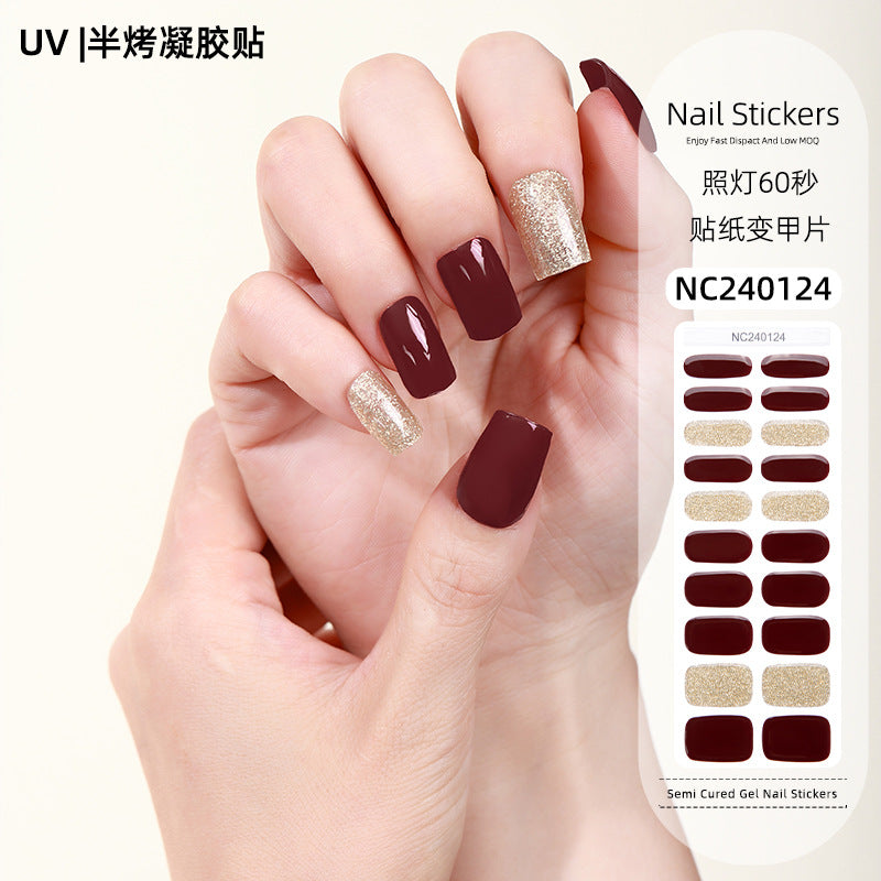 Zhengxiang personalized gel manicure stickers onion powder jumping color nail polish film uv lamp semi-baked semi-cured nail stickers wholesale