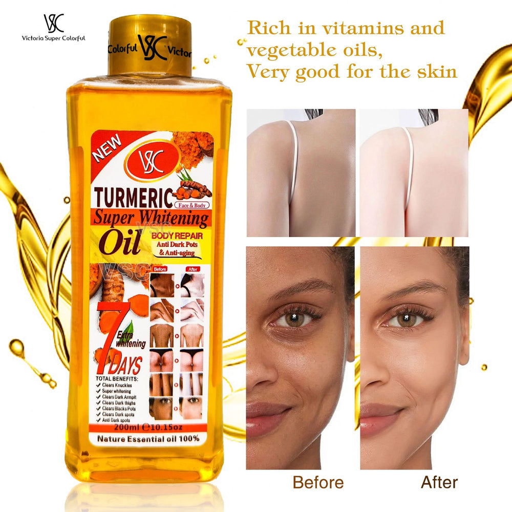 7-day repair and brightening vc essential oil, moisturizing and meridian-tongue turmeric essential oil, whole body massage almond massage oil 200ml