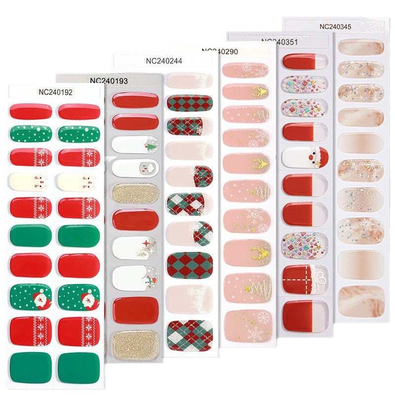 Zhengxiang christmas gel manicure stickers waterproof cross-border european and american uv semi-cured nail stickers christmas nail