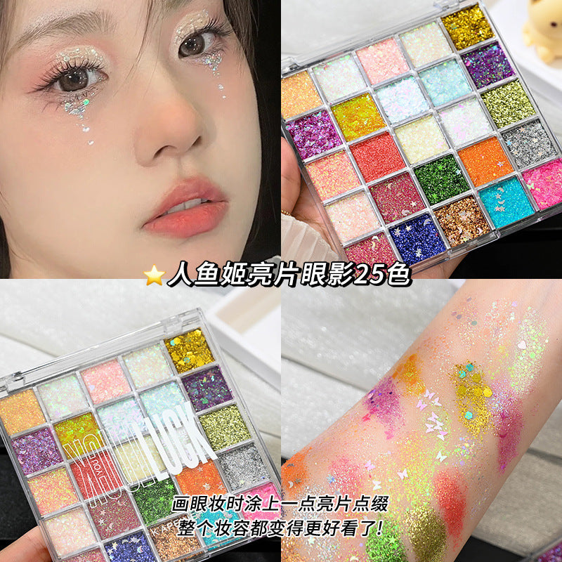 Capel 25-color mermaid glitter eyeshadow palette - non-flying, pearlescent, explosive shimmer, sparkling performance makeup, mermaid glitter