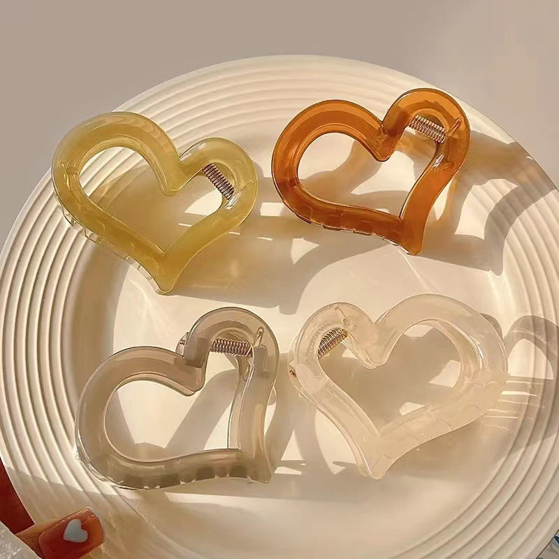 Classy acrylic heart gripper female elegant hairpin back of head hair clip small shark clip headwear