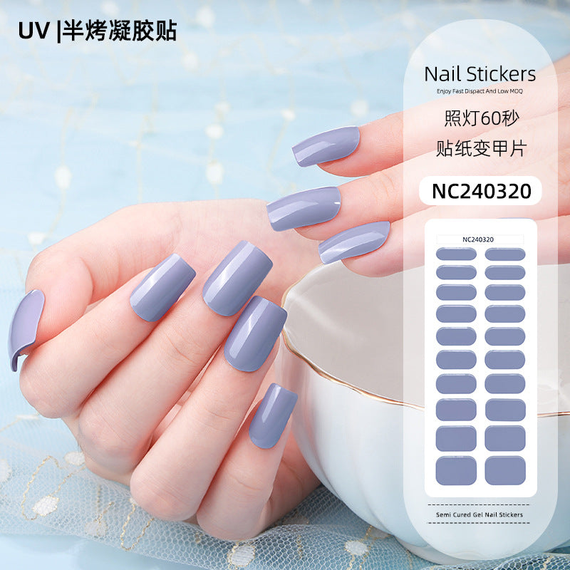 Zhengxiang factory customized korean solid color gel nail stickers uv light therapy semi-cured nail art stickers wholesale amazon
