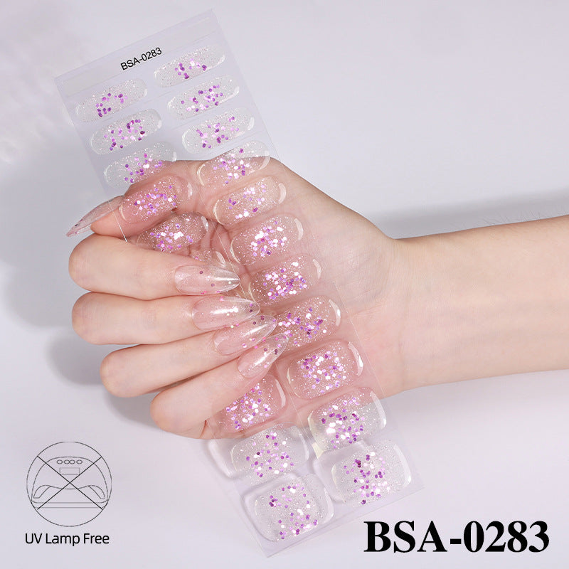 fashion gel nail stickers no bake flash onion powder nail art stickers uv-free gel nail wraps