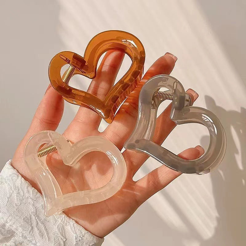 Classy acrylic heart gripper female elegant hairpin back of head hair clip small shark clip headwear