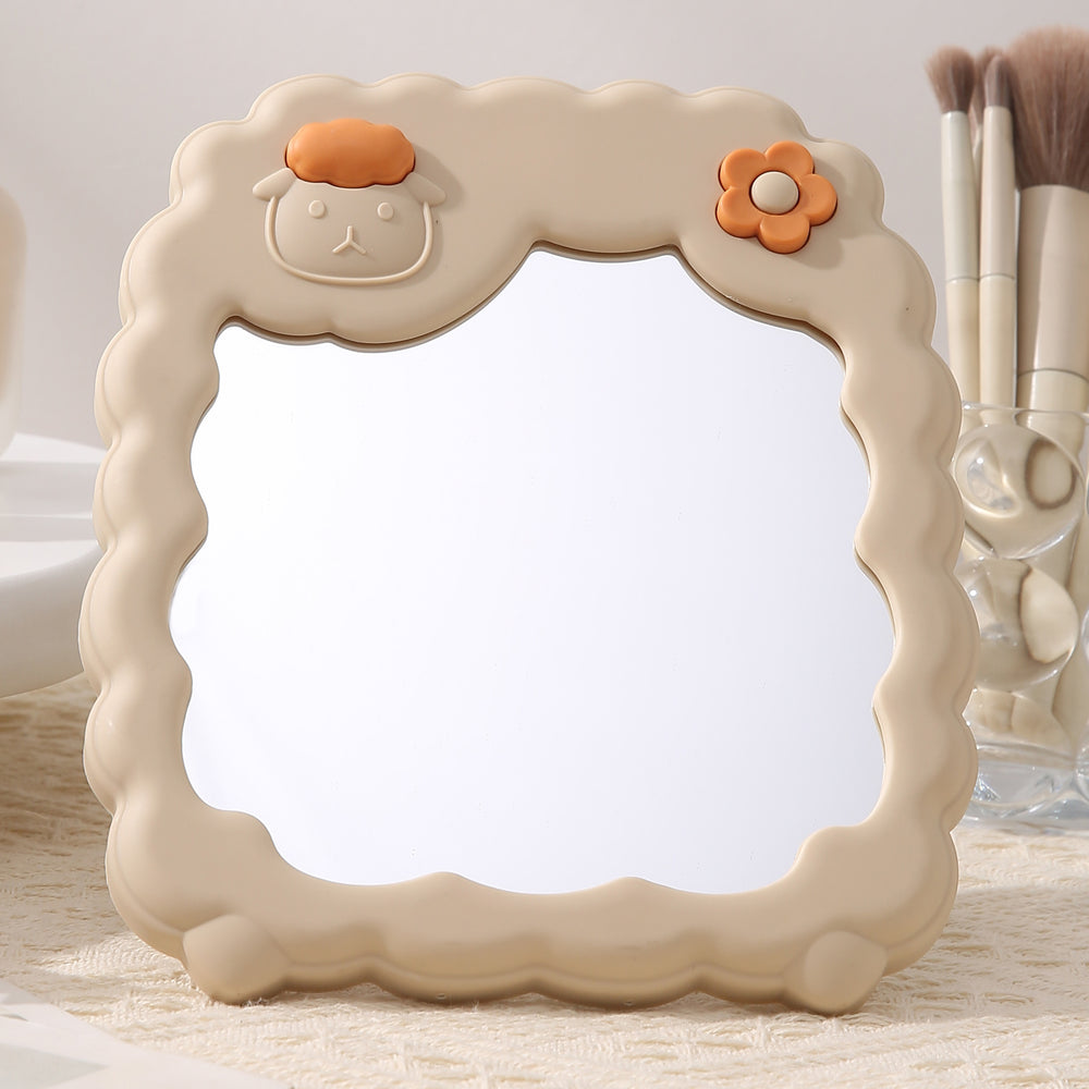 Cosmetic mirror plastic folding hd student dormitory storage glass for home home cute flower casual mirror