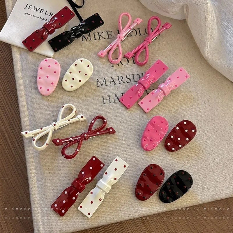 [20-piece set] anker red bow hair clip new sweet forehead bangs side clip duckbill clip hairpin