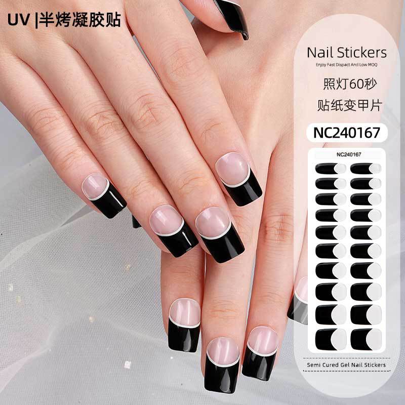 Zhengxiang personalized french gel manicure stickers uv phototherapy semi-cured gel nail stickers gel nail manicure stickers