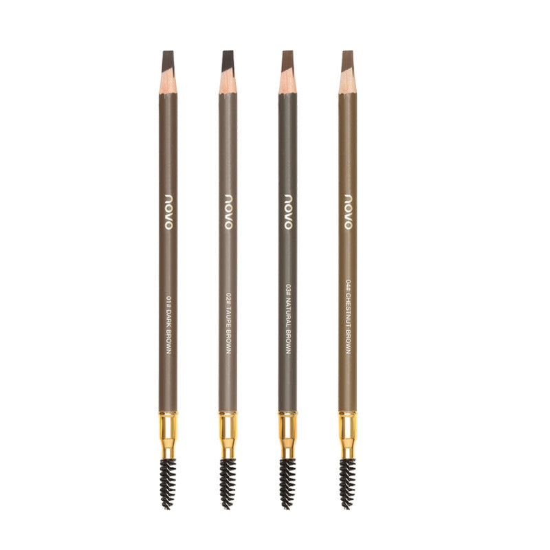 Novo wooden hard core double-ended eyebrow pencil waterproof sweatproof non-fading pencil style sharpenable duckbill flat head