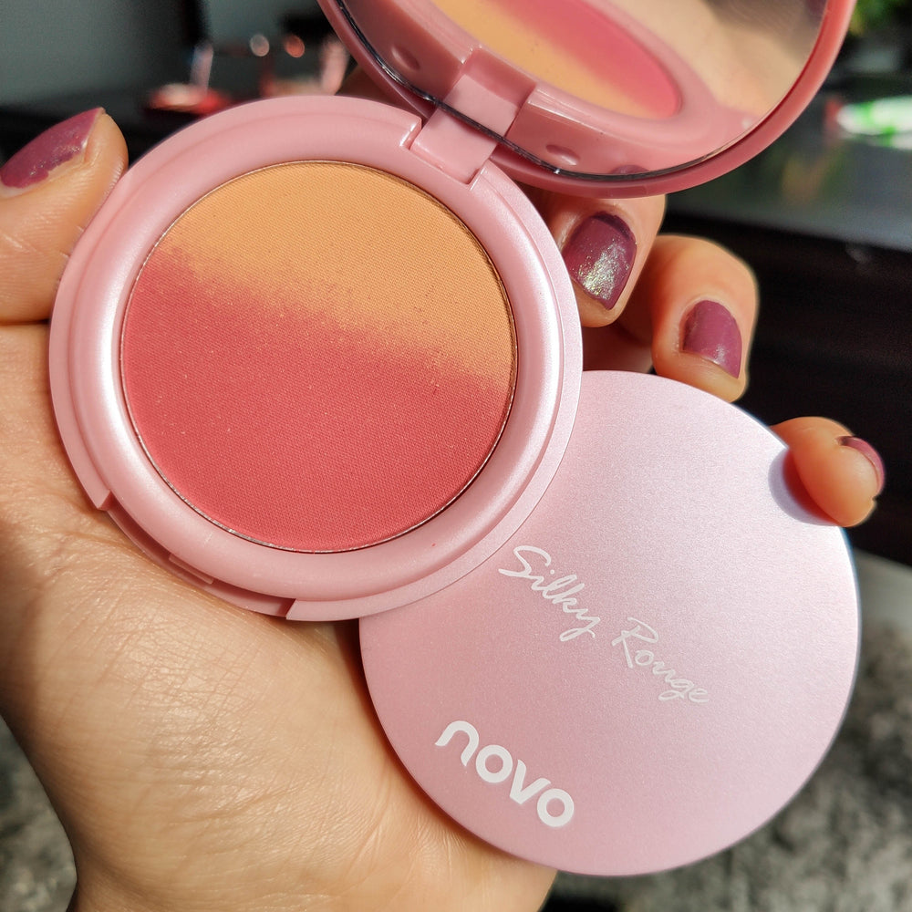 Novo sweet pink gradient blush palette - two-color design for students, enhances complexion, natural contouring, matte & shimmer finishes