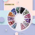 Nail art accessories 12-compartment box set: round disc charms, rhinestones, colored diamonds, pearls, hotfix rhinestones, flatback silver rhinestones - wholesale