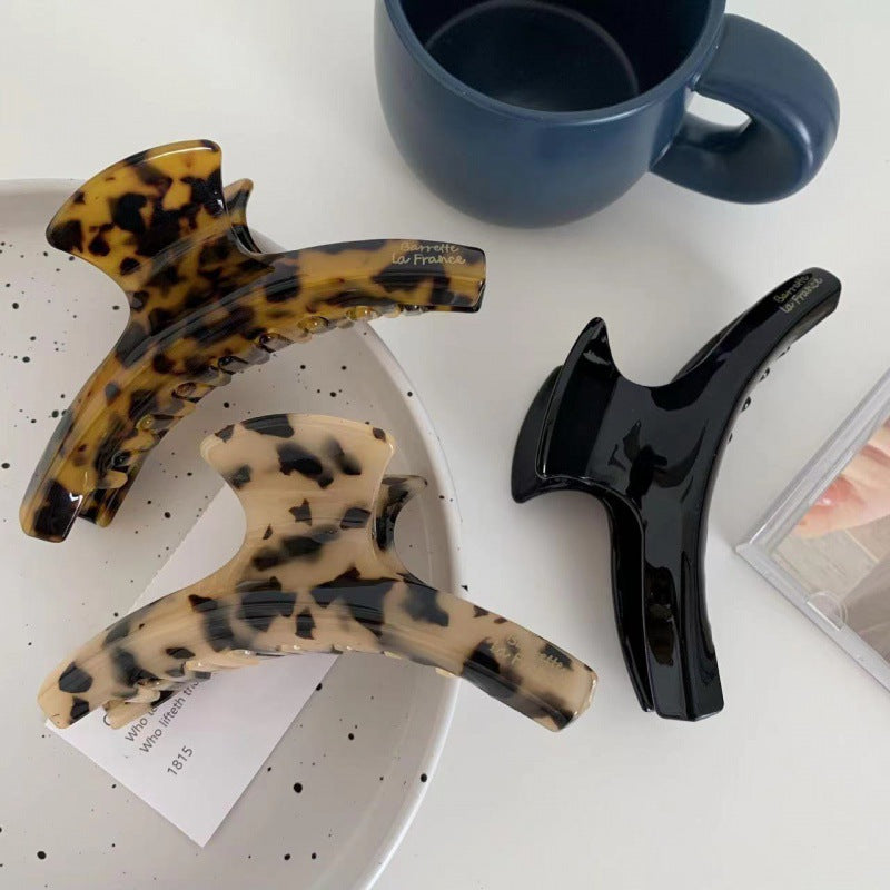 Korean elegant hair clip shark clip acetic acid tortoiseshell leopard print clip large curved simple back of head hair clip wholesale