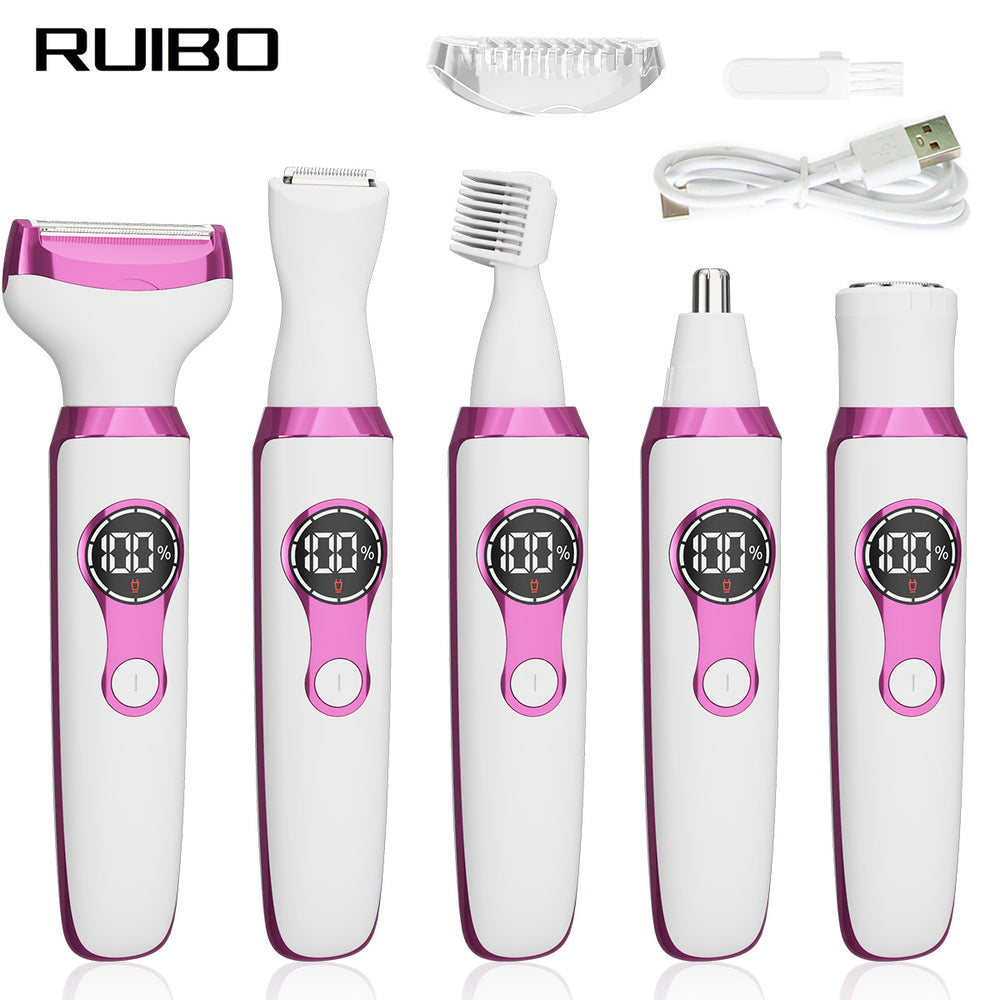Multifunctional nose hair trimmer 5-in-1 electric epilator for women - perfect for nose, underarm, leg, and intimate area hair removal