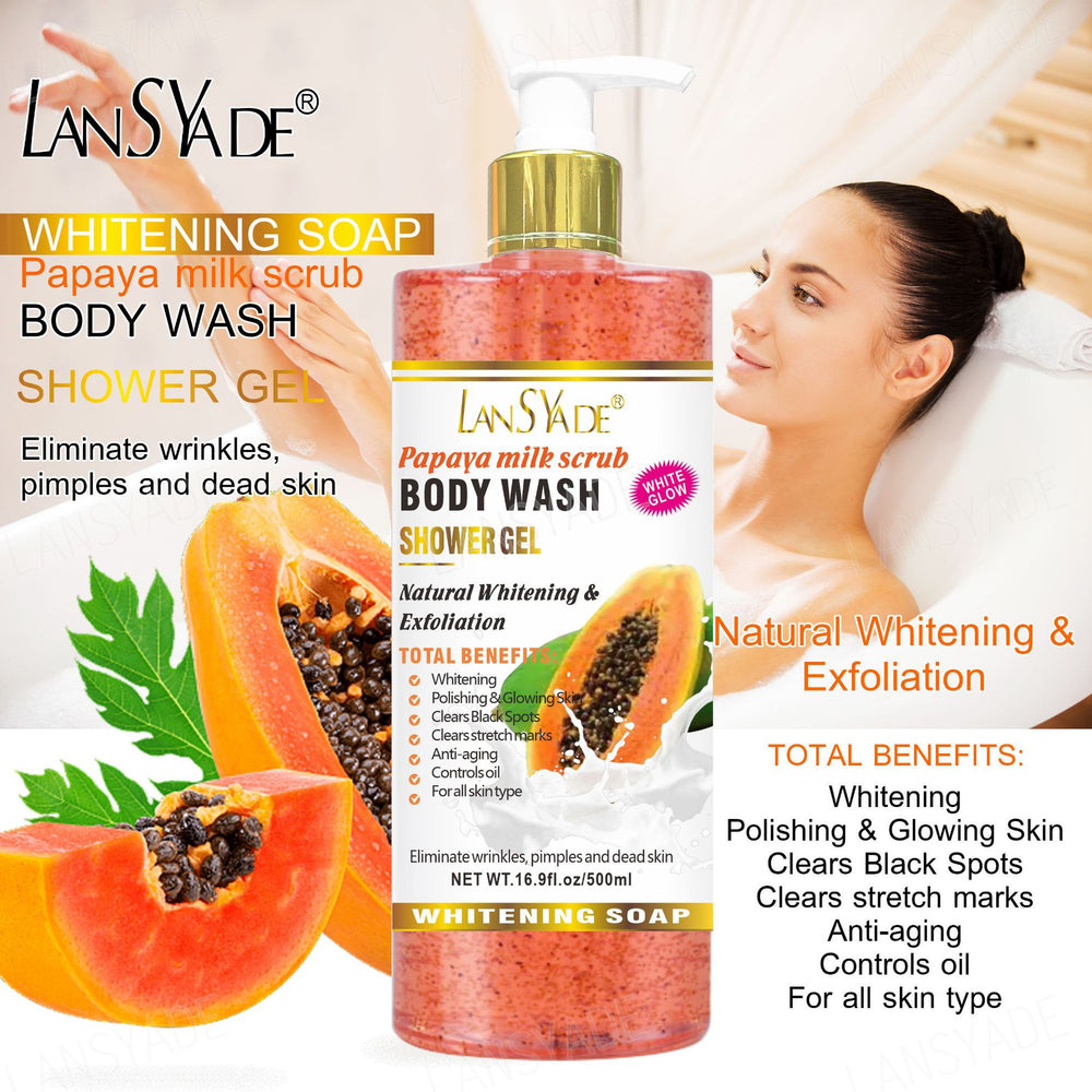 papaya scrub shower gel 500ml fruit fragrance mild bubble shower gel export wholesale