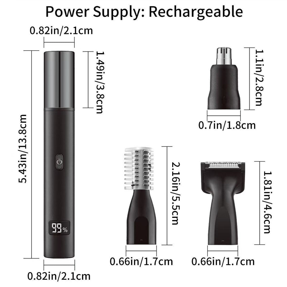 3-in-1 electric nose hair trimmer for men, rechargeable digital display, multi-function portable shaver for eyebrows and sideburns