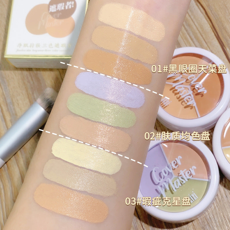 Makeup xixi skin cleansing and long-lasting makeup three-color concealer to cover freckles, spots, acne marks, dark circles, tear trough concealer palette
