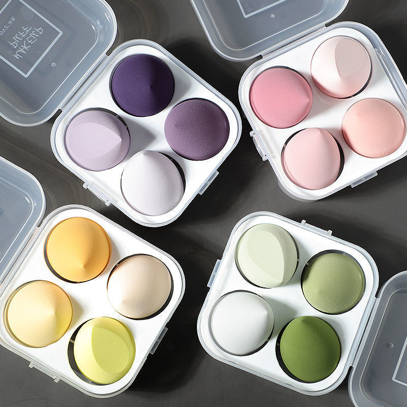 Four-compartment eggshell makeup sponge set - powder-free, ultra-soft, boxed, dual-use (wet & dry) makeup sponge applicator